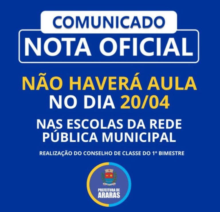 Não haverá aula nas escolas municipais na próxima quinta feira 20